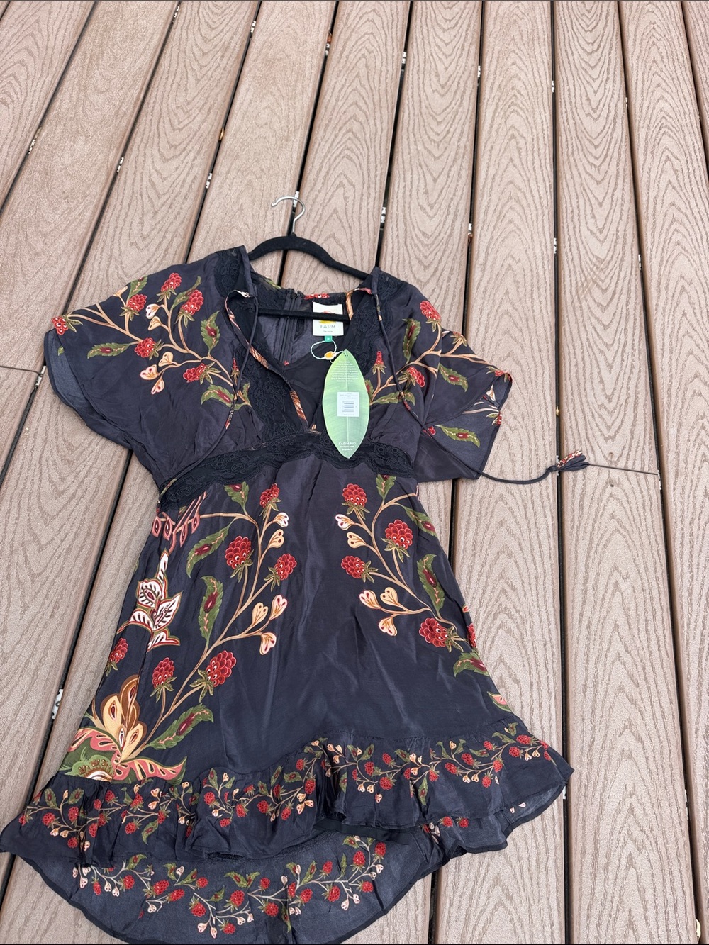 FARM Rio Black Mini Dress with Red and Green Floral Embroidery - Picture 5 of 5